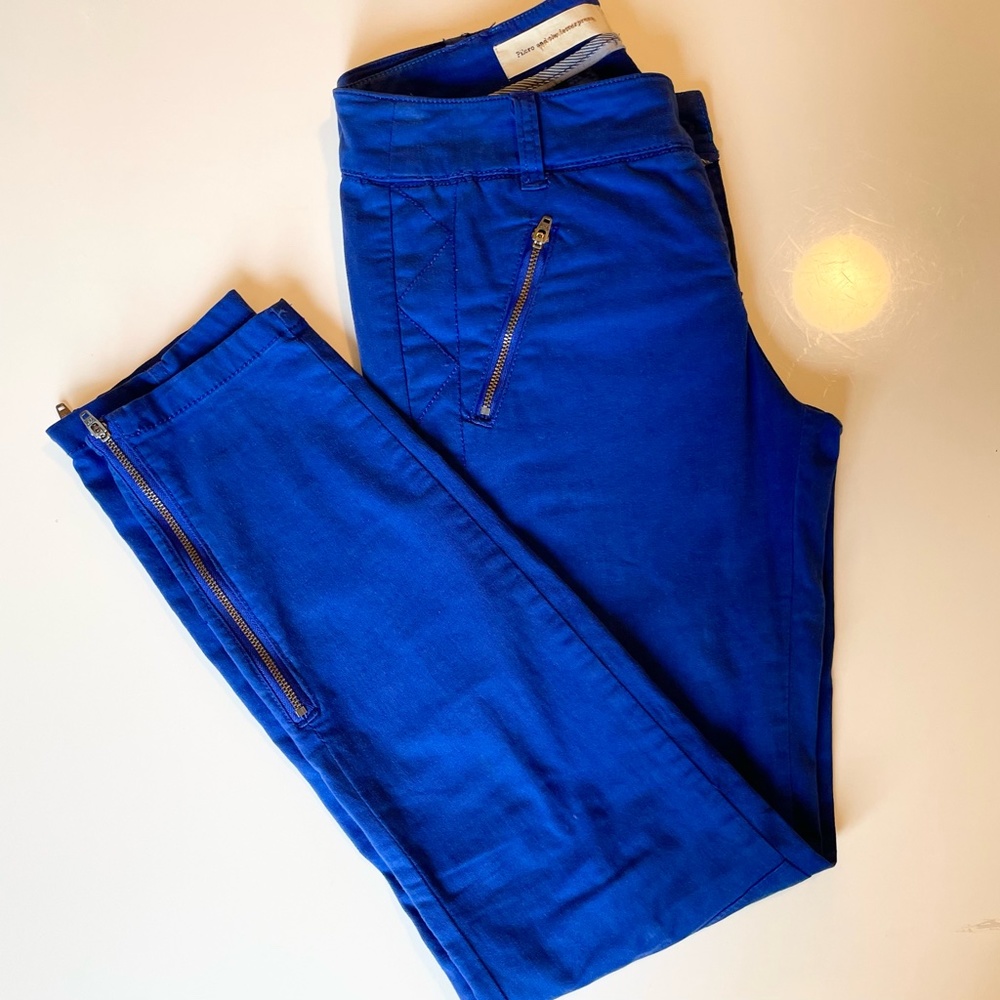 Anthropologie Pilcro Womens Moto Pants Ankle Zip Diamond Stitched / size 2 Blue